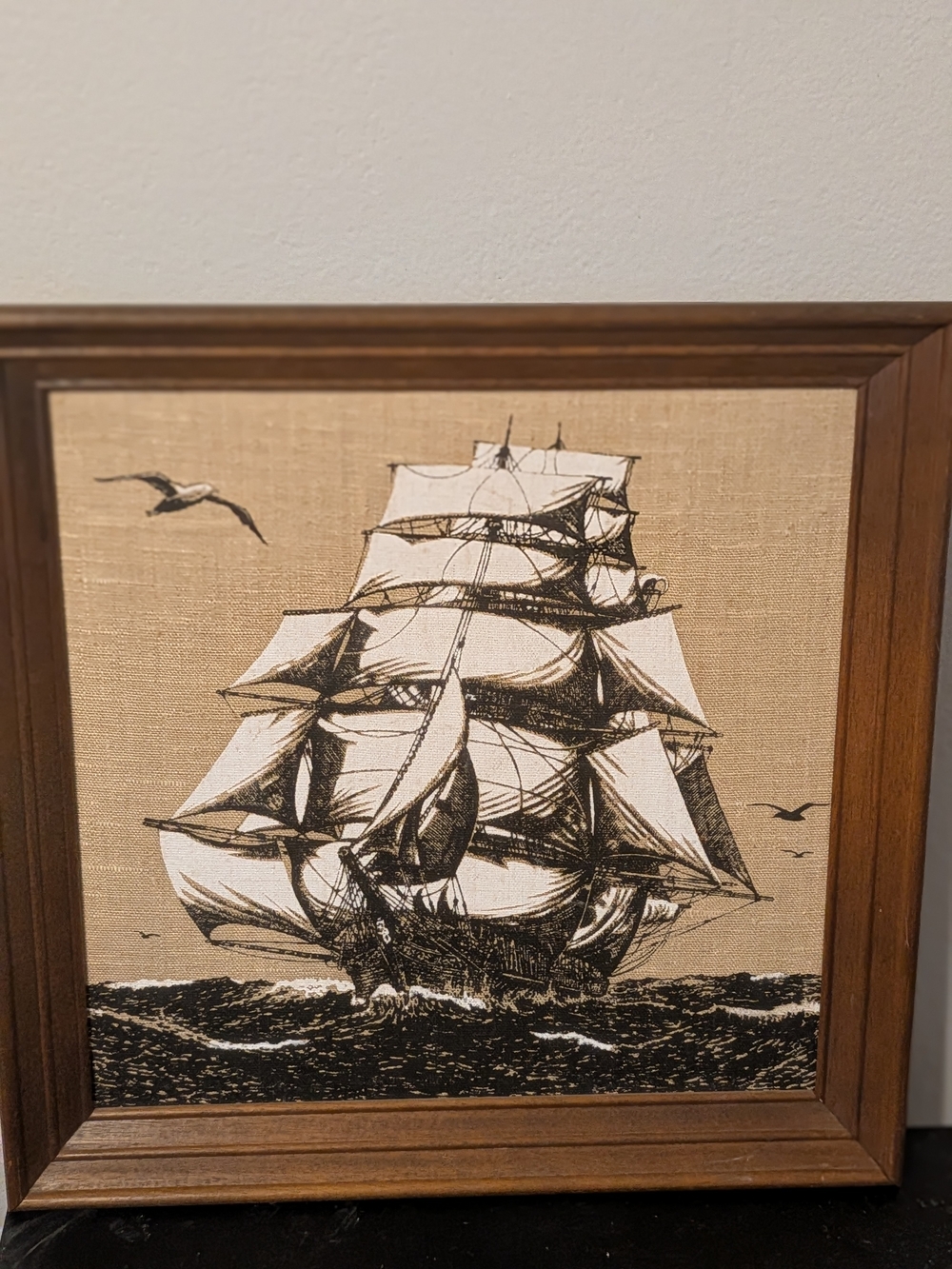 Vintage Ray Dee/Kay Dee Handprints Clipper Ship Linen Print